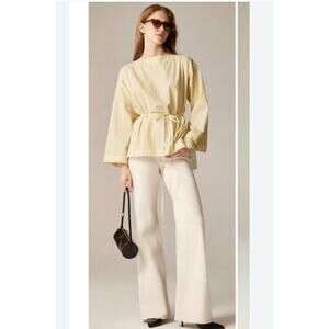 J. Crew Ciel Top Large in Striped Cotton Poplin Butter Yellow Waist Tie